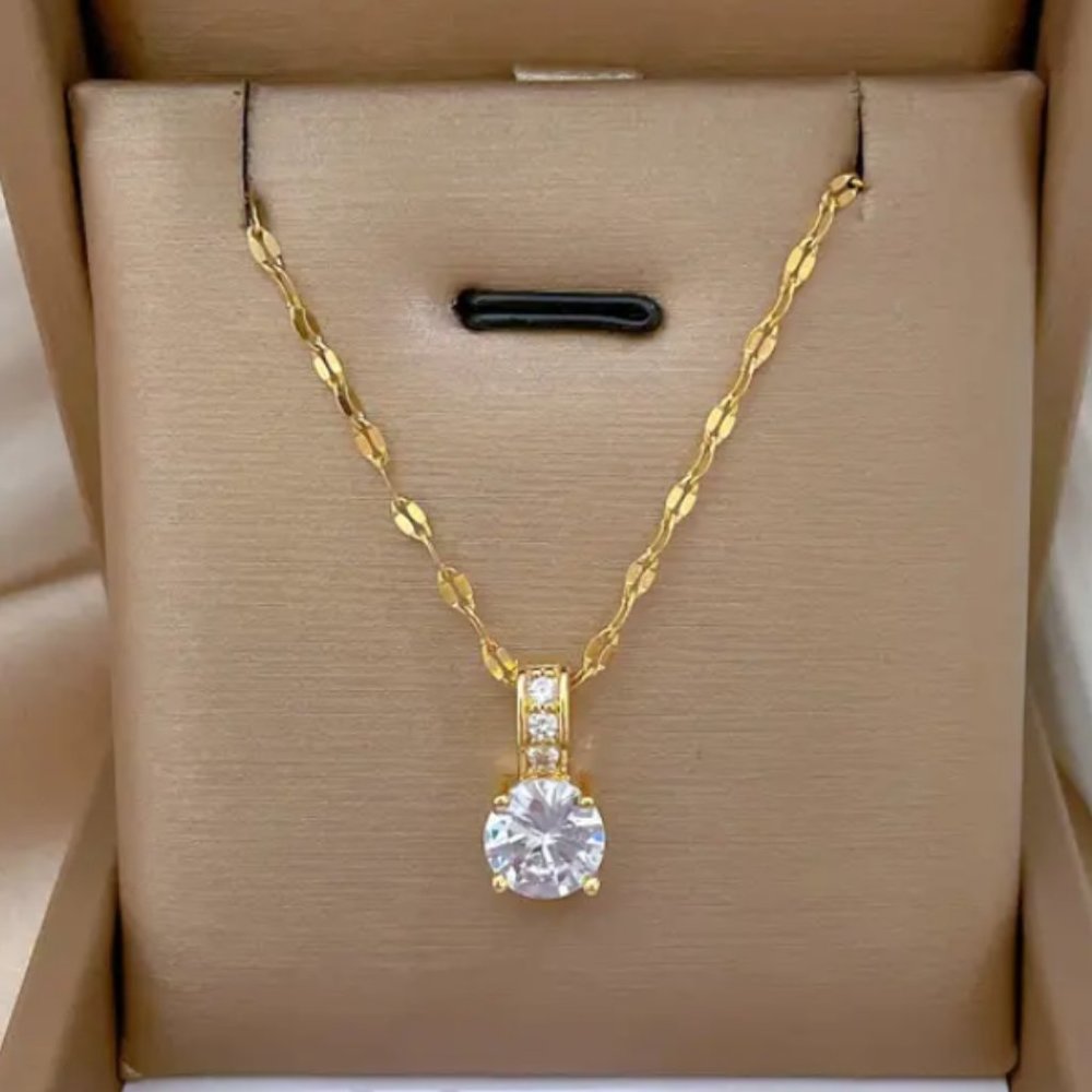 2ct Solitaire Round Stud Diamond 14K Gold Chain Womens Necklace Jewelry 2 ct NEW